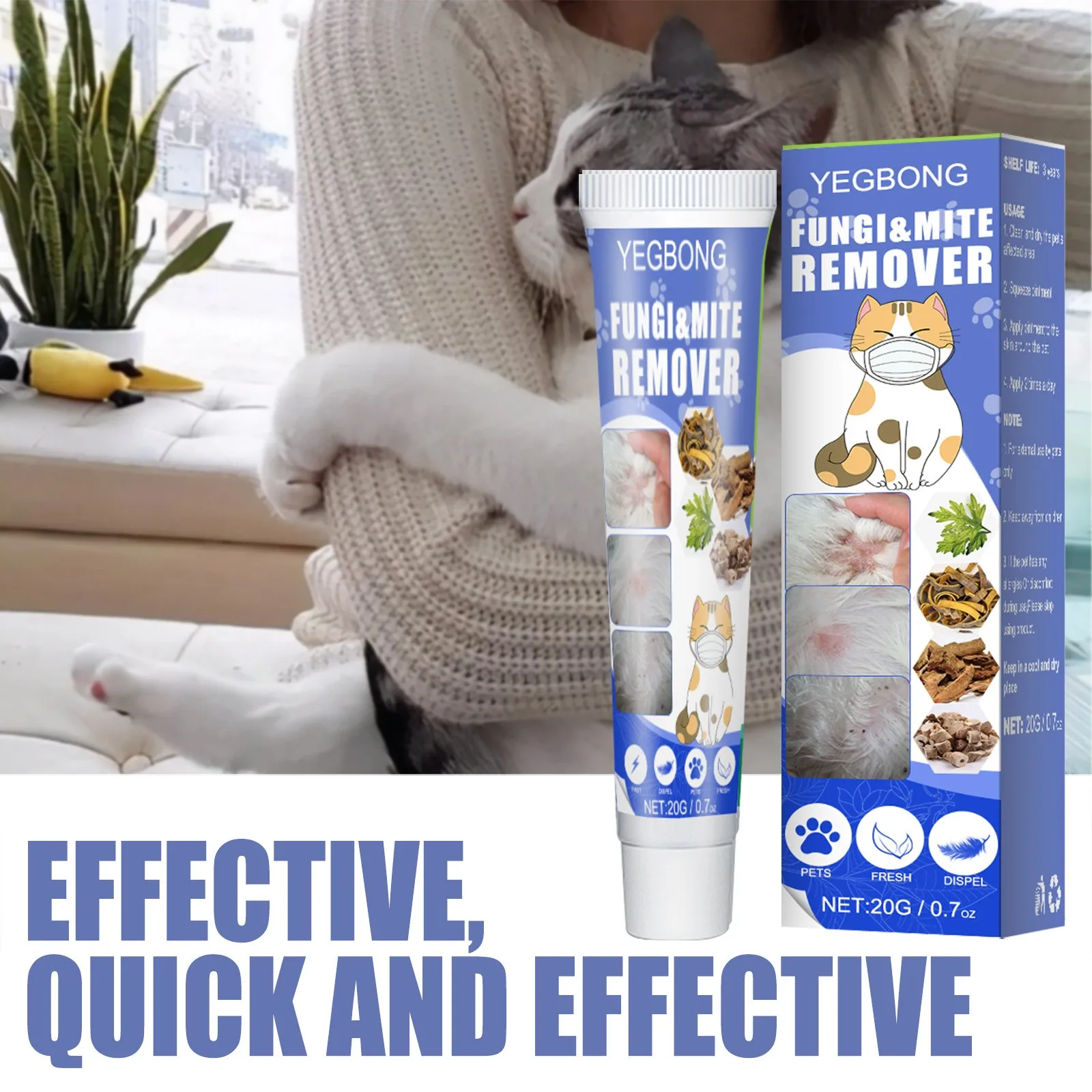 Pet Mite and Ringworm Remover Cream Skin Anti-Itch Cat Fungus Removal Mite Ringworm External Care