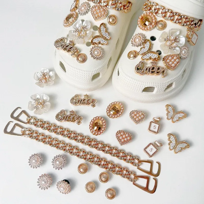 22-teiliges Set Glitzernde Kristall-Strass Schuh-Charms für Clogs Gartenschuhe Damen Mädchen Blumen Schmetterling DIY Clog-Sandalen Dekorations-Charms – Detail 8