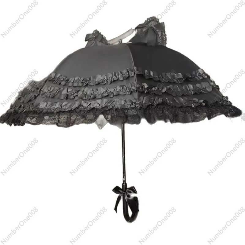 

New Black Lace Lolita Style Sun Umbrella Princess Parasol for Women Portable Folding UV Protection Rain Umbrella