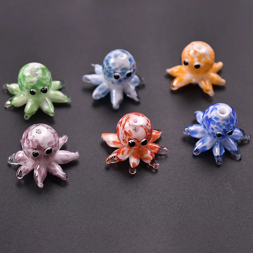 

6pcs Glass 3D Ocean Octopus Classic Fashion Diy Men Women Necklace High Quality Octopus Shape Pendant Accessories Jewelry Gift