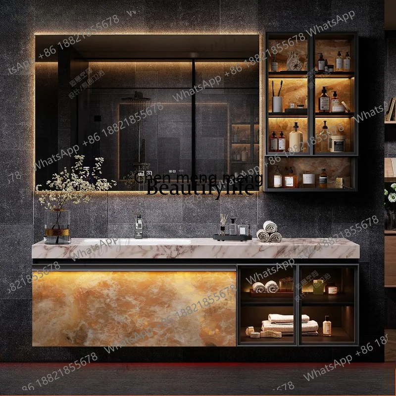 EE182 Hotel wind bathroom cabinet combination quartz stone seamless ceramic basin toilet washstand hand washbasin cabinet