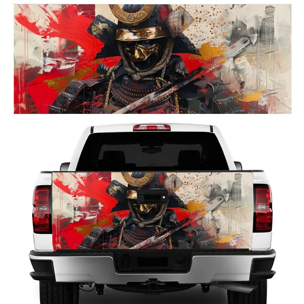 Japanese Gold Samurai Mask Print Car Tail Trunk Protect Vinly Decal Auto Accessories Hood Decoration Sticker for Off-road Pickup