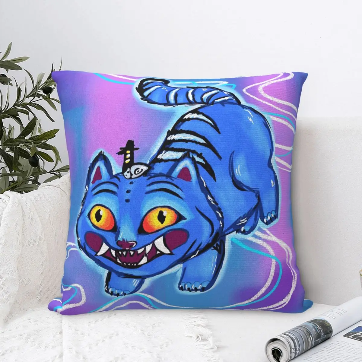 

KPop Demon Hunters Huntrix Blue Tiger Derpy Pillowcases Cushion Cover Throw Pillow Cover Bedroom Decor Zippered Multi-Size