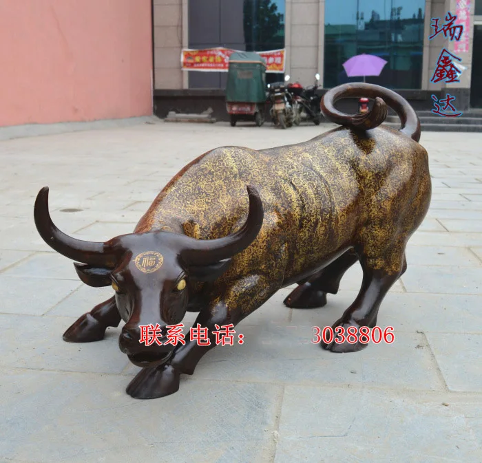 95 CM LARGE # Office home Business stock-market Charging bull Mascot # efficacious Talisman Money Drawing bronze bull COW statue