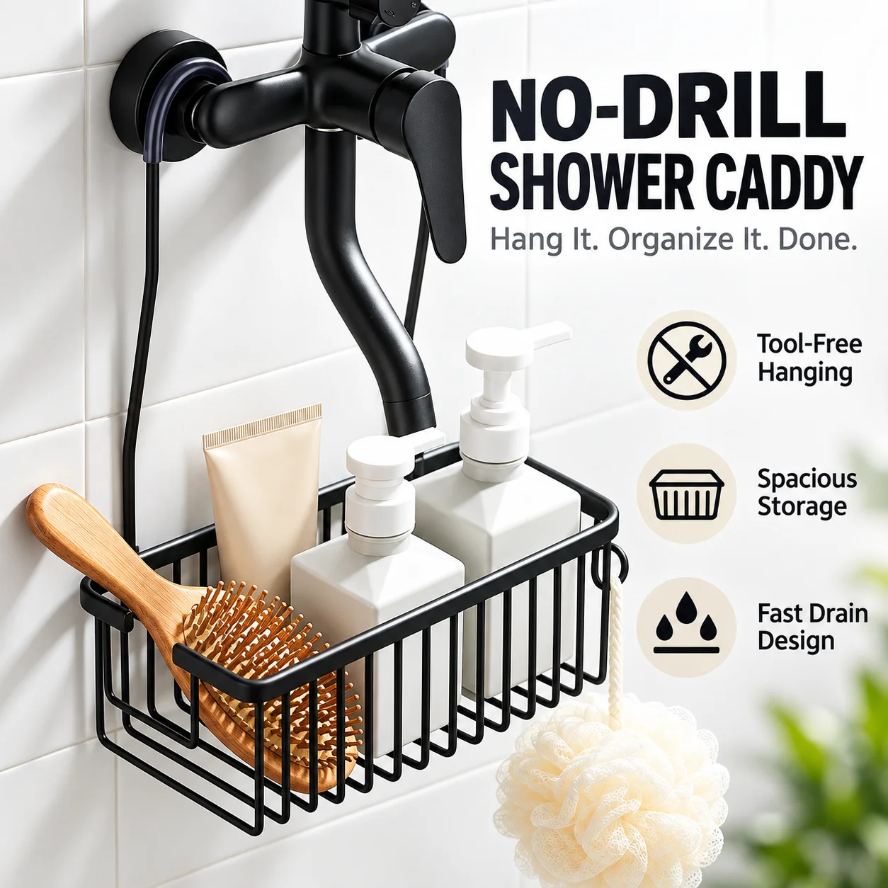 Shower Gel Shampoo Organizer Rack For Washroom Drain Storage Basket Bathroom Hanging Shower Caddy Shelf Wall Mount