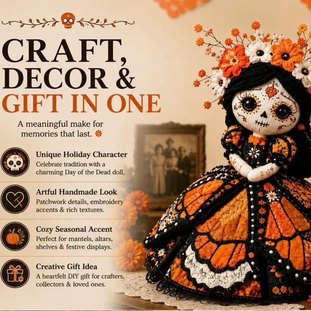 Halloween Theme Fabric Craft Kit Pre Cut Fabric Step by Step Guide Handmade Kit Stuffing Included Handmade