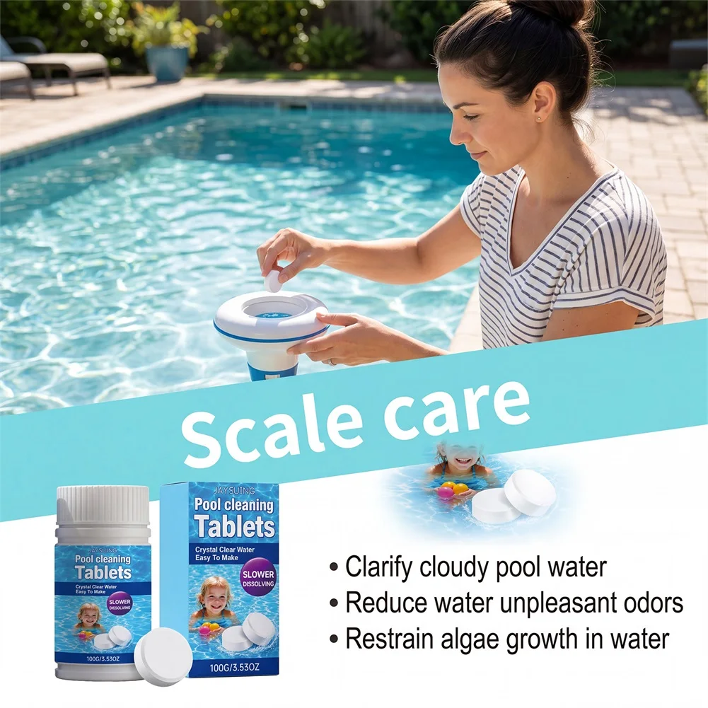 Pool Cleaning Tablets Spa Chlorine Tablets Long-Lasting Algaecide Clarifier Long-Lasting Slow-Release Keeps Water Crystals Clear