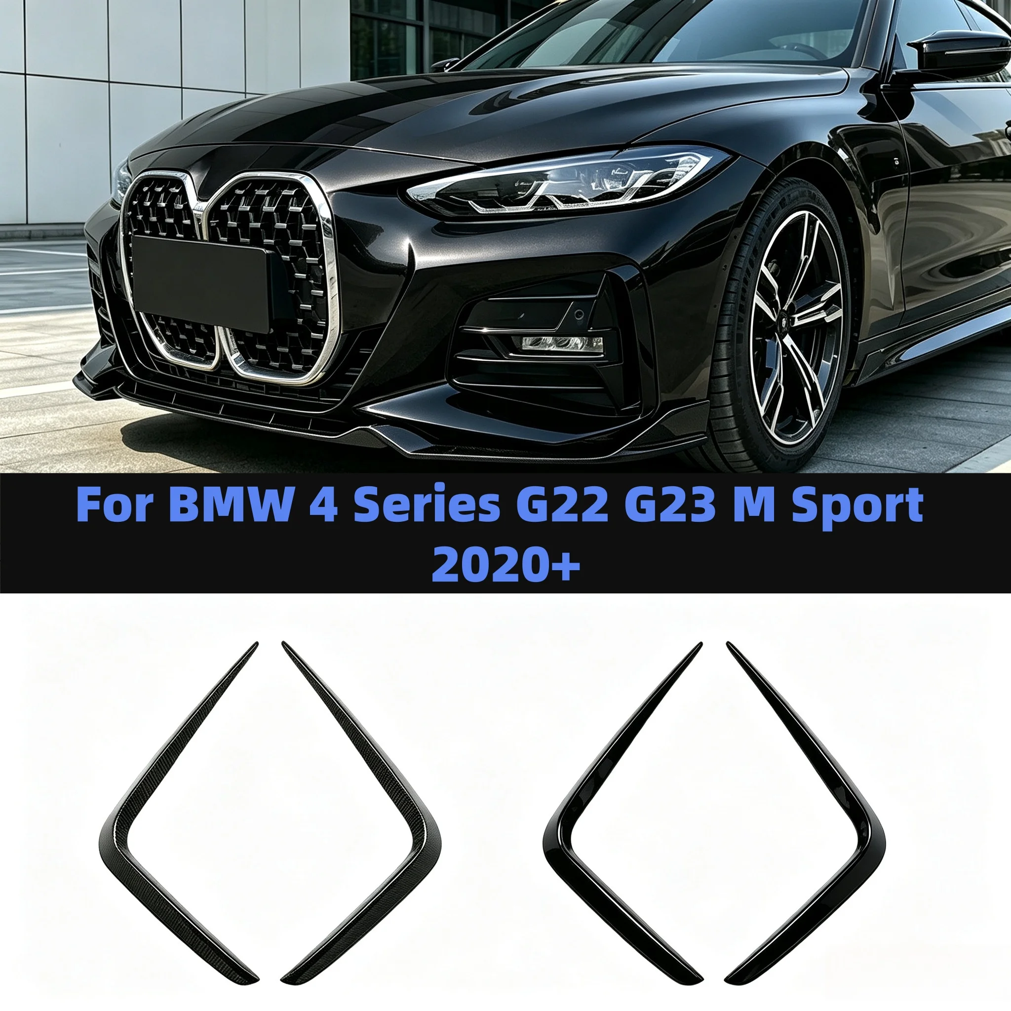 2PCS Car Front Bumper Splitter Fog Lamp Grill Cover For BMW 4 Series G22 G23 M Sport 2020+  Air Vent Wind Knife Spoiler