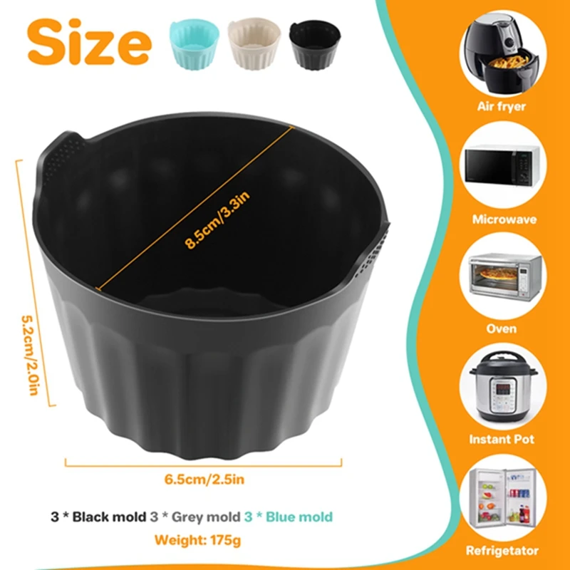 BAAG-9PCS Air Fryer ไข่ Ramekins Nonstick ซิลิโคนไข่กัดแม่พิมพ์มัฟฟิน Liner ถ้วยไข่สําหรับไมโครเวฟ