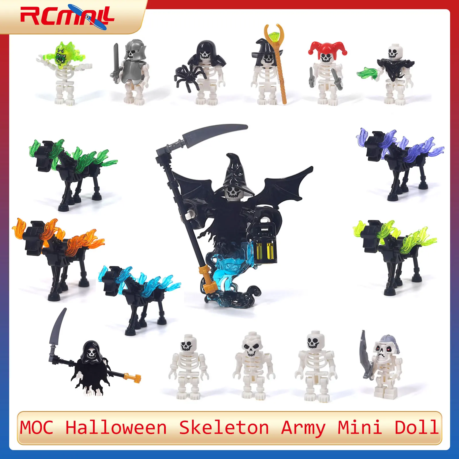 Halloween Skelett Armee Mini Puppe Zusammengebaute Puppen Kleine Partikel DIY Charakter Pferd Ornamente Figur MOC Szene Spielzeug