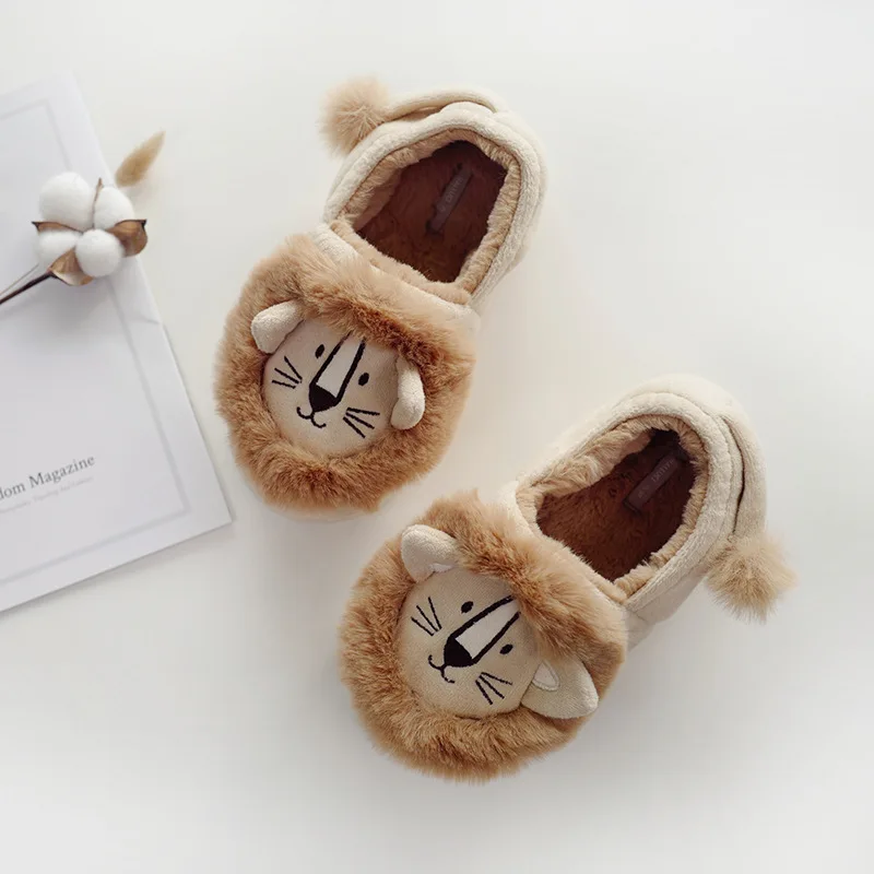 Winter Slippers Thickened Warm Anti Slip Cartoon Brown Lion Shoes Women Cute Cartoon Indoor Home Cotton Slippers сандали женские