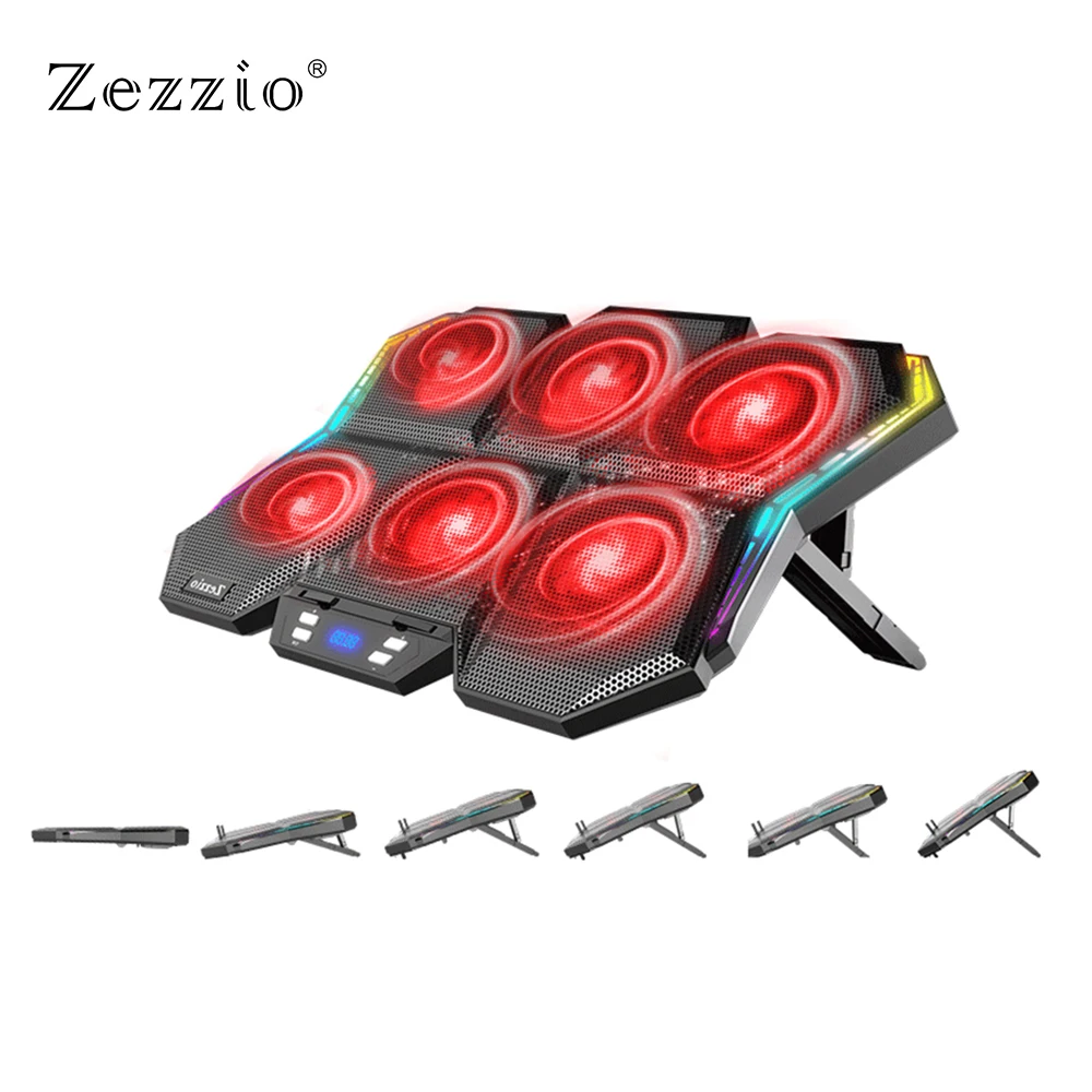 

Zezzio ZLP-B6 игровой RGB-кулер для ноутбука, 2 USB-порта, 6 вентиляторов, игровой светодиодный светильник, охлаждающая подставка для ноутбука 12-17 дюймов