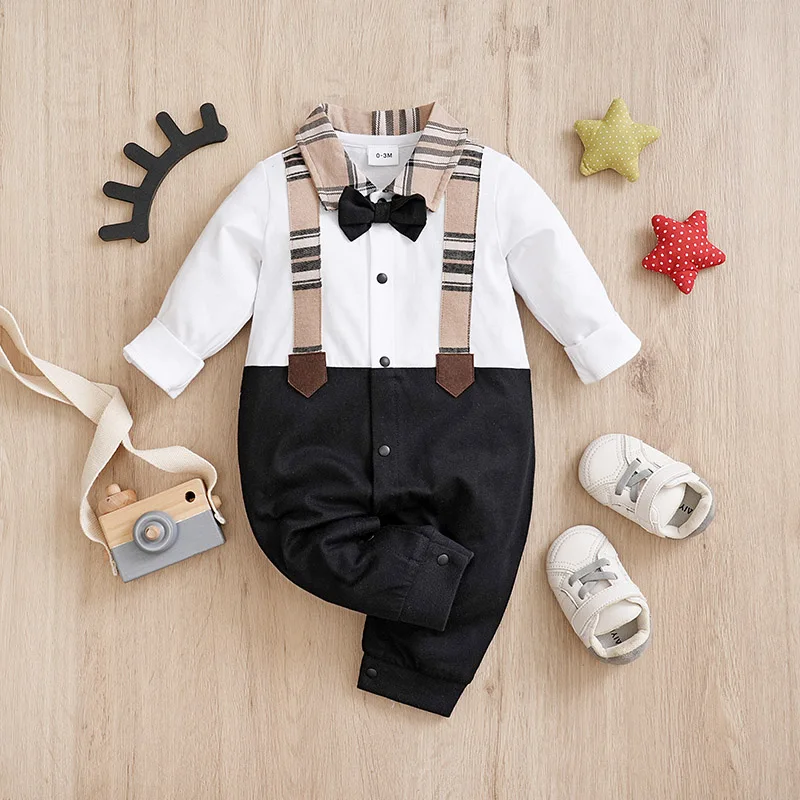 Newborn Clothes Handsome Gentleman Cotton Comfortable Soft 0-18 Boys And Girls Spring And Autumn Long Sleeved Baby Jumpsuit