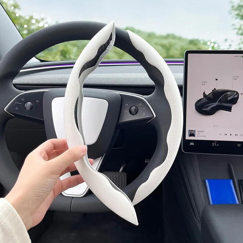 For Tesla Model 3 Highland Car Steering Wheel Cover Suede Anti-slip Comfortable Protective Cover Special Interior Car Accessorie