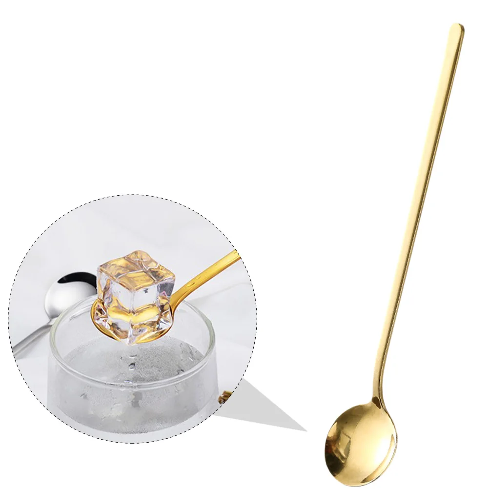 

5Pcs Stainless Steel Ice Spoon Thick Handle Long Handle Coffee Dessert Mixing Spoon Mirror Polished Rust Resistant