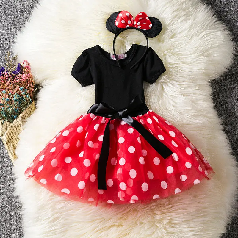 Cute Baby Girl Dress Minnie Mouse Cosplay Vestidos Toddler Kids Party Costume Polka Dot Clothes Children Birthday Fancy Dress Up