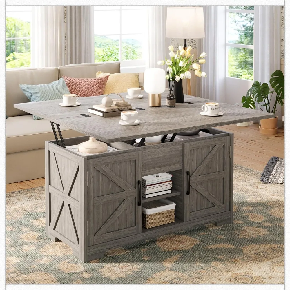 

Lift Top Coffee Table with Storage, 4 in 1 Multi-Function Convertible Tea Tables with Hidden Compartment, Farmhouse Center Table