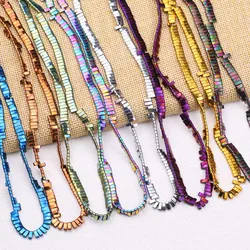 15'' Natural Stone Hematite Rectangle Blue,Purple,Gold Color Two-hole Spacer Loose Beads For Jewelry Making Diy Bracelet 5x2.5MM