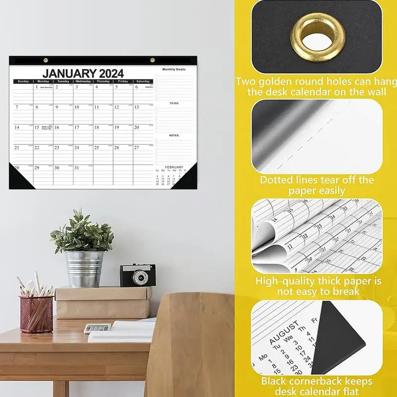 Calendário Compacto, Calendário de Parede, Prático Planejador de Mesa, 18 Meses, 2 Anos, 2024-2025