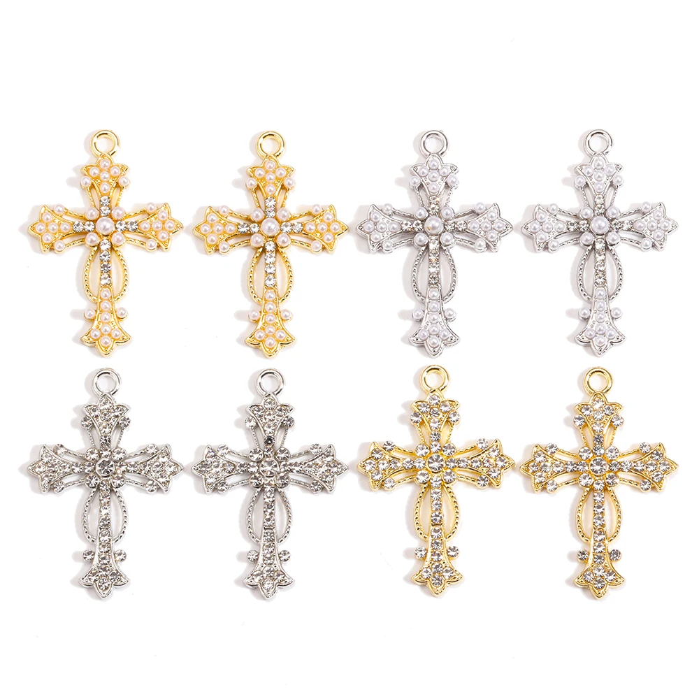 Peixin 10 Stück elegante Kreuz-Charms, Strasssteine, christlicher Schmuck für Mode, Halskette, Ohrringe, Schlüsselanhänger, DIY handgefertigte Anhänger – Detail 4