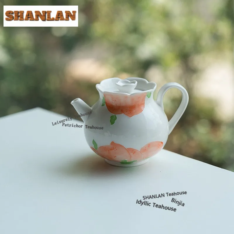 

150ml Hand Painted Peach White Porcelain Teapot Japanese Tea Infuser Pot Tea Maker Kettle With Ball Hole Tea Ceremony Accessorie