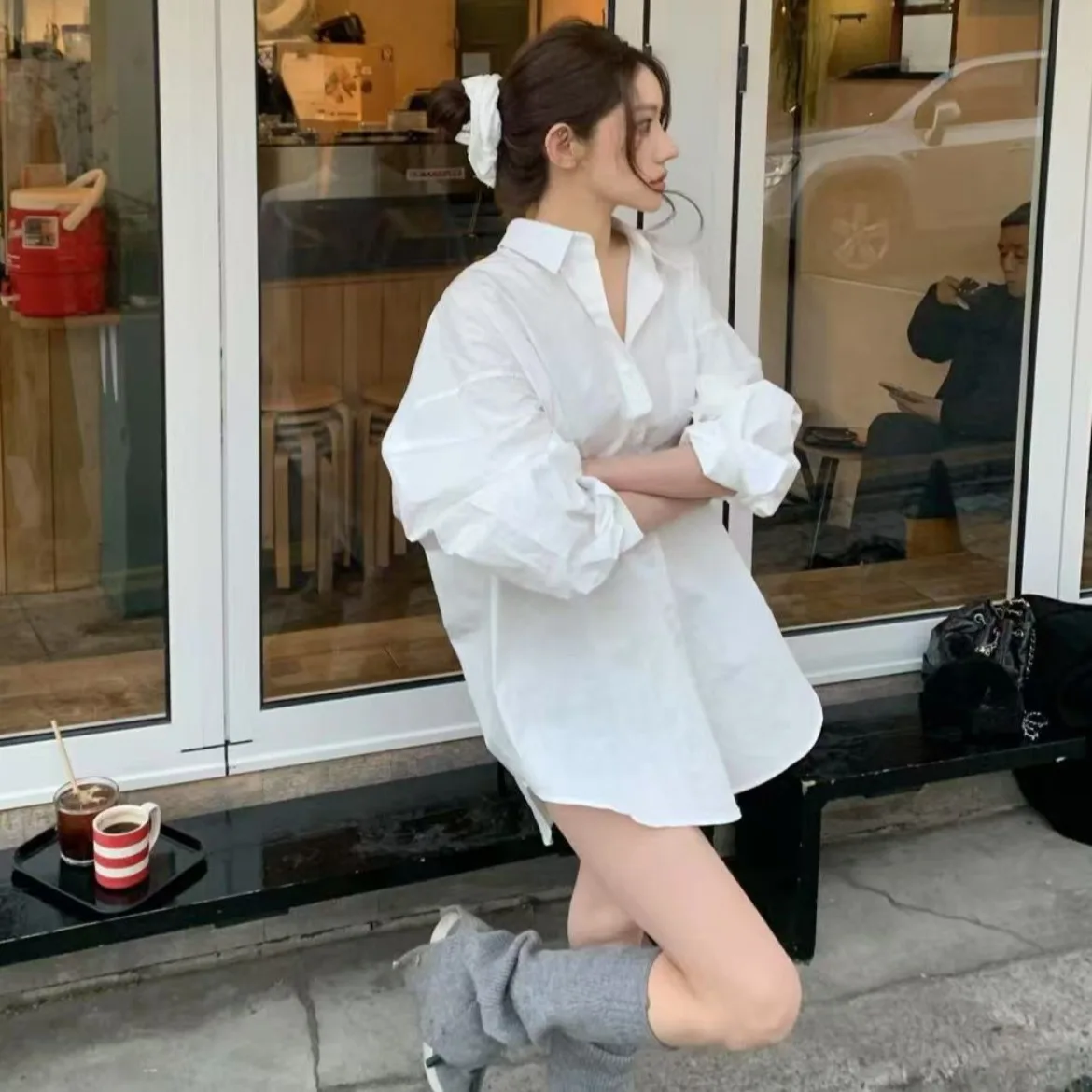 

Classic Korean Sle Striped irt Loose Fit Commute Friendly Single Piece Versatile Net Color Pattern Office Ready