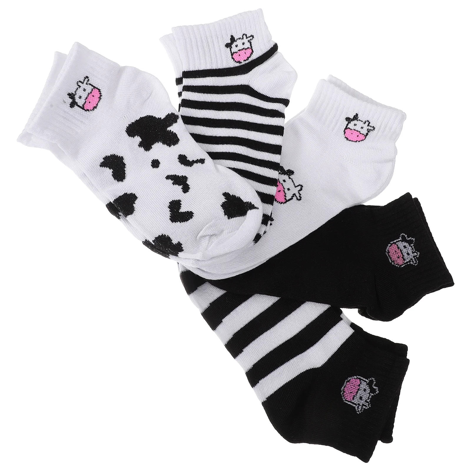 

5 Pairs Funny Dress Socks Black and White Cow Fashion Cotton Short Length