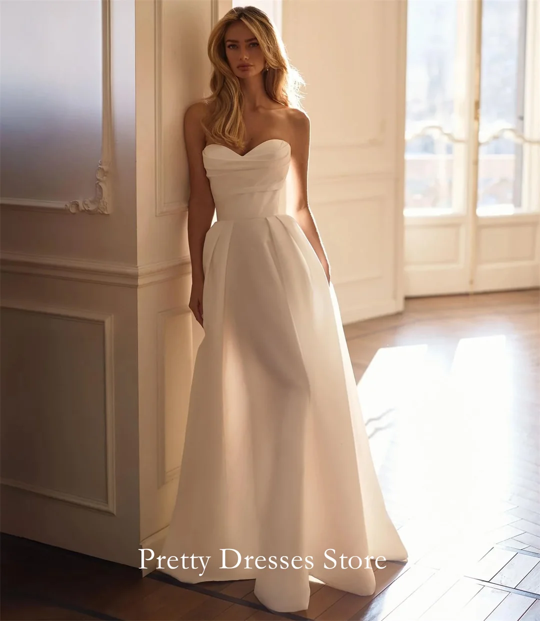 Sweetheart 2025 Style Garden Customized Ivory Satin A-Line Simple Wedding Dresses Elegant Corset Bride Growns Party Women