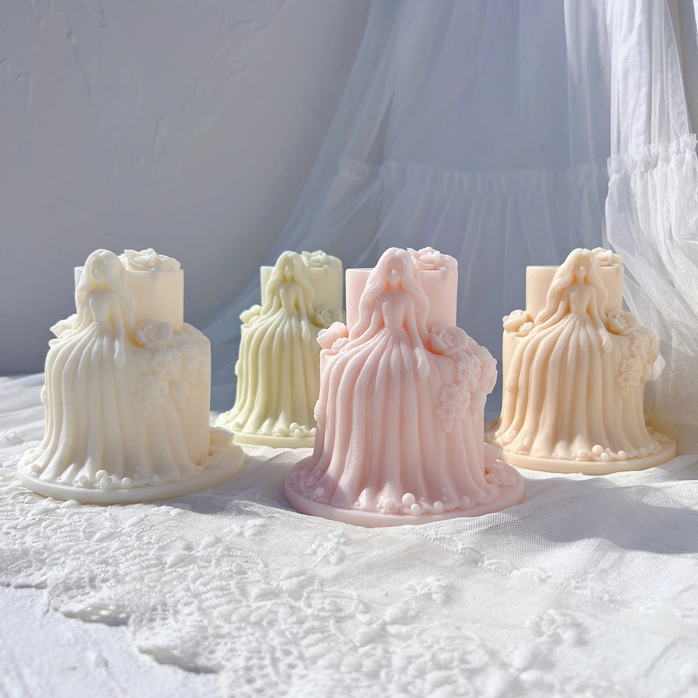 Two Designs Beautiful Girl Doll Cake Art Silicone Mold Princess Wedding Dress Cake Shape Candle Mold Valentine's Day Gift