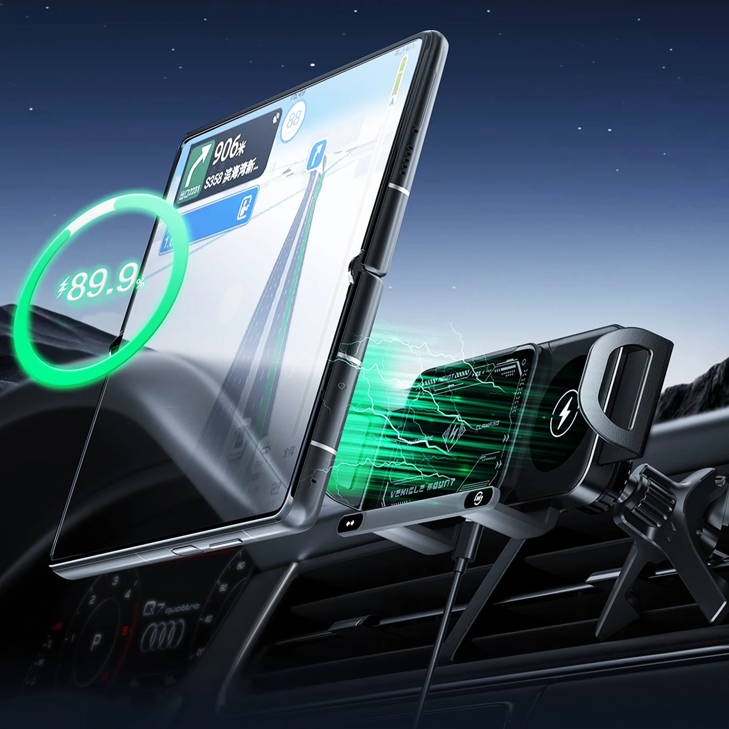 Dual Coil Faltbare Telefon Halter Auto Drahtlose Ladegerät Universal Auto Telefon Halterung Schnelle Lade Für Samsung iPhone Xiaomi Z Fold – Detail 1