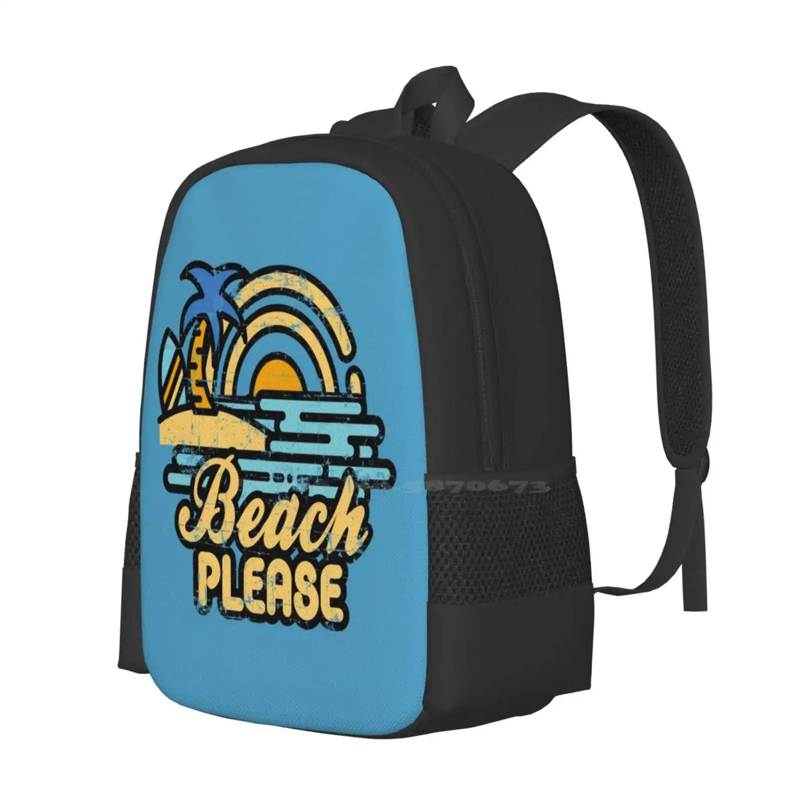 Beach Please Bag Backpack For Men Women Girls Teenage Beach Please Summer Holiday Surfer Sun Sea Waves Relax Rest R R Retro