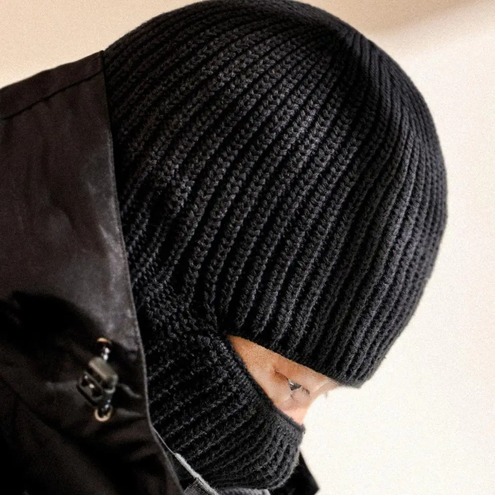 Winter Men\'s Hats Knitted Wool Hat Windproof And Cold Resistant Head Cover Mask Warm And Cold Hat Outdoor Balaclava Warm Hat ﻿