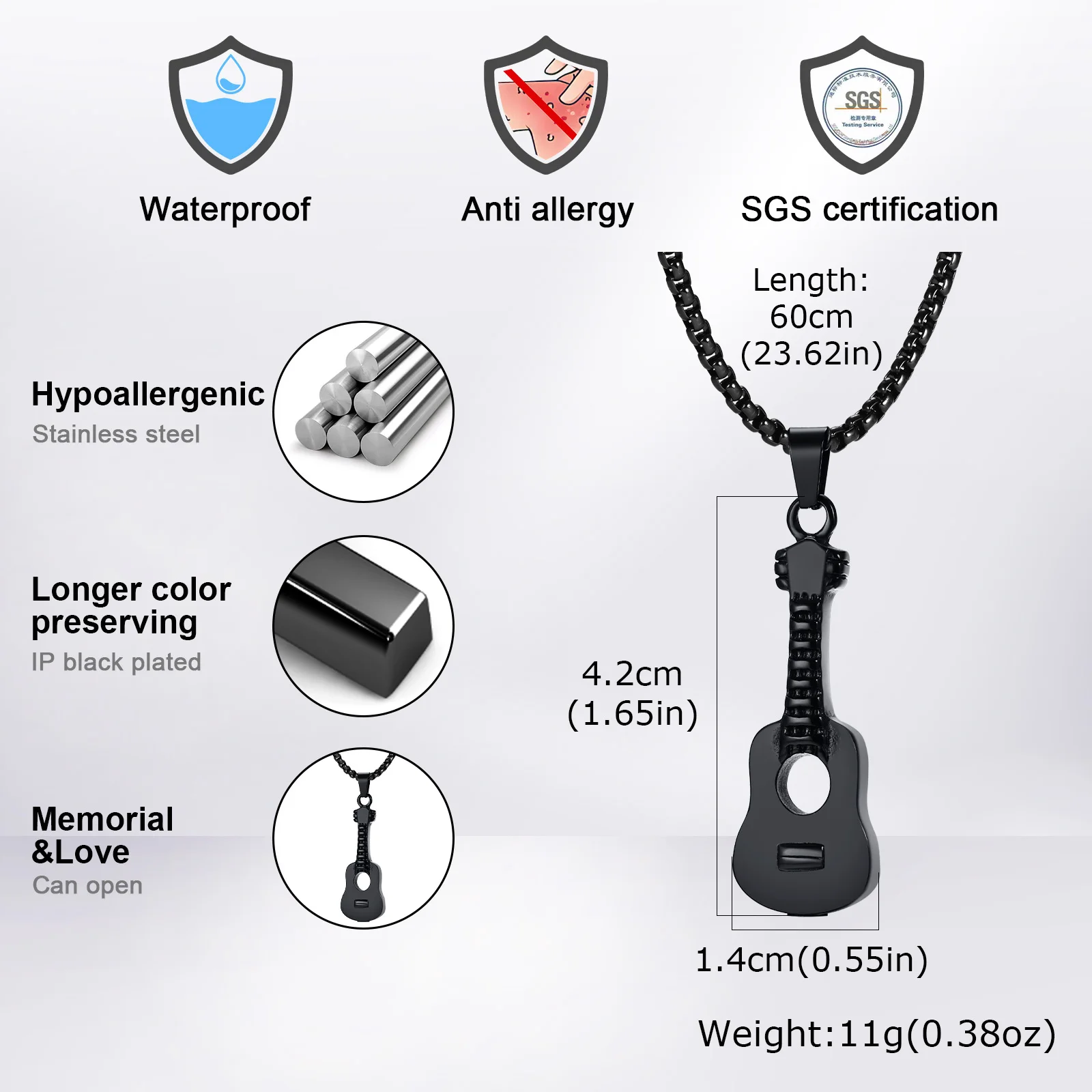 Vnox Herren Edelstahl Anhänger Halskette, Dog Tag Pfeil Gitarre Gedrehter Stab Kastenkette, Punk Herrenschmuck Geschenk für Männer Alltagskleidung – Detail 6