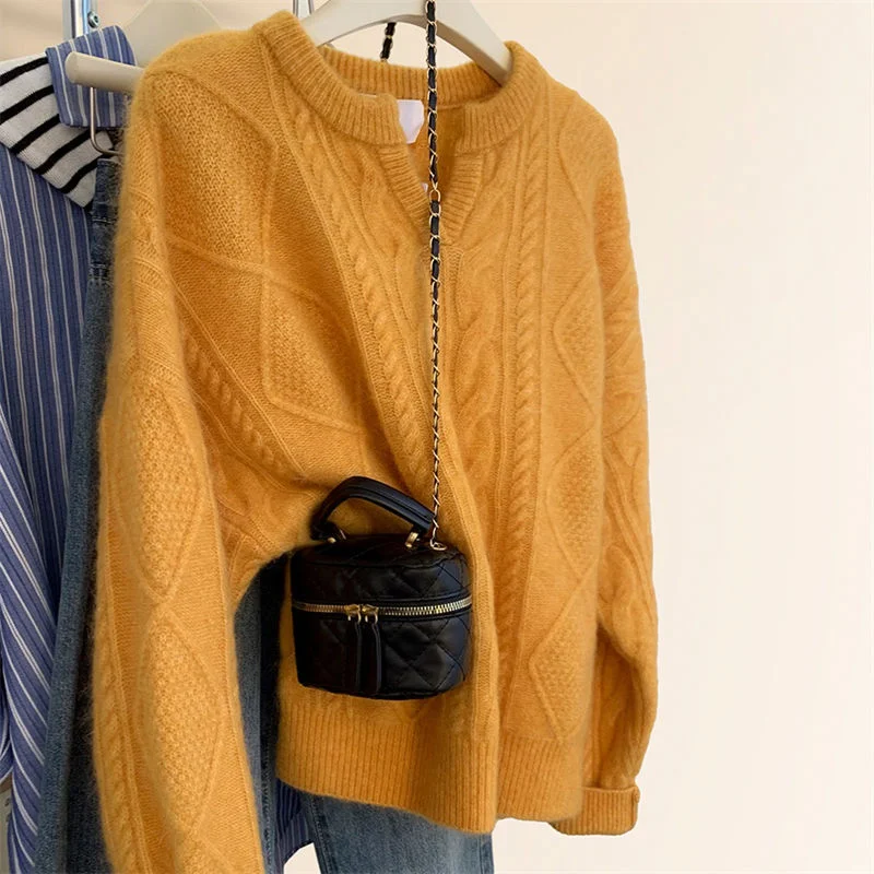 

Вязаный свитер с V-образным вырезом, женский осенне-зимний свободный пуловер, однотонный топ