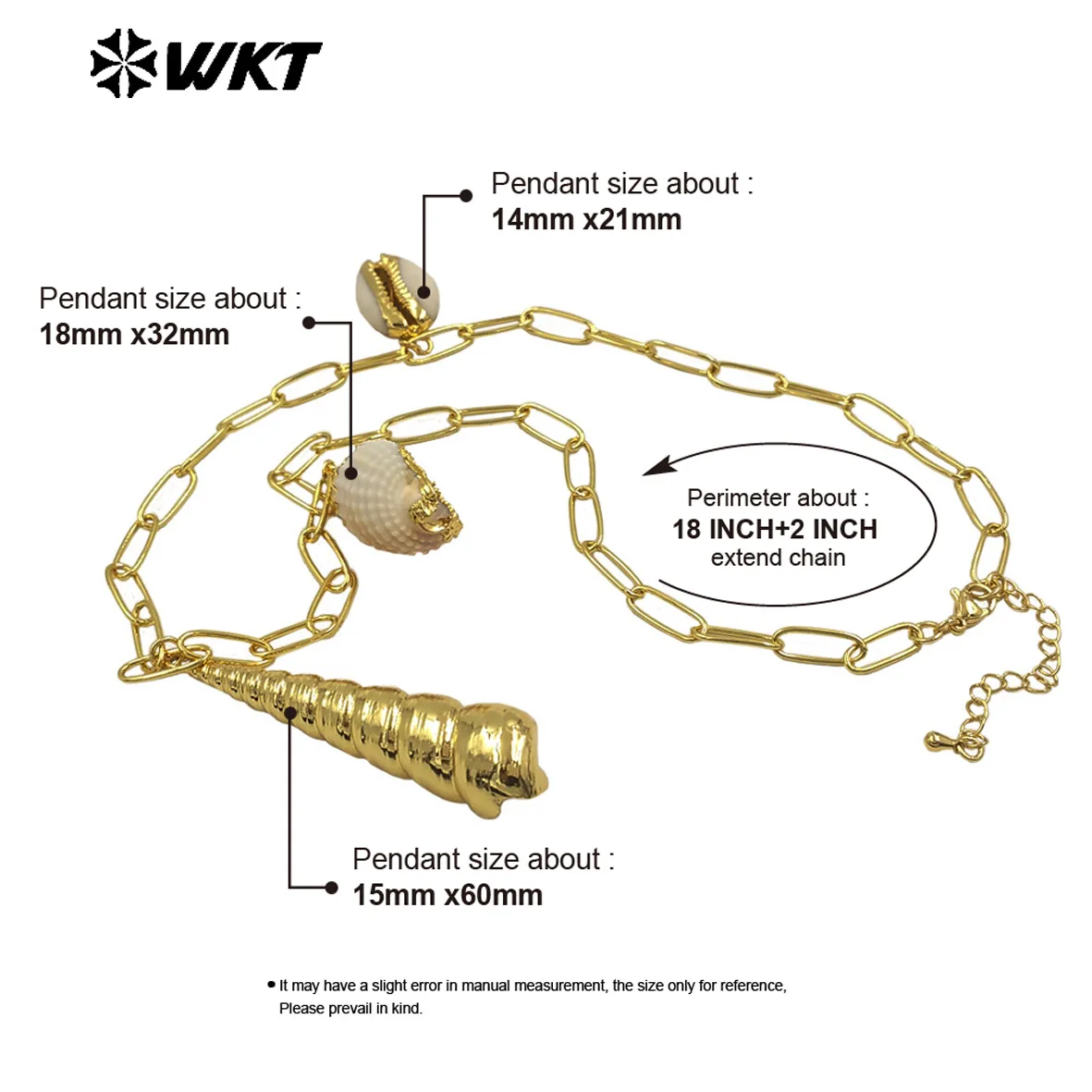 WT-JN317 Newest Arrival Women Necklace With Three Natural Shell Charms 18K Gold Plated Chain Unique Jewelry For Party Gift