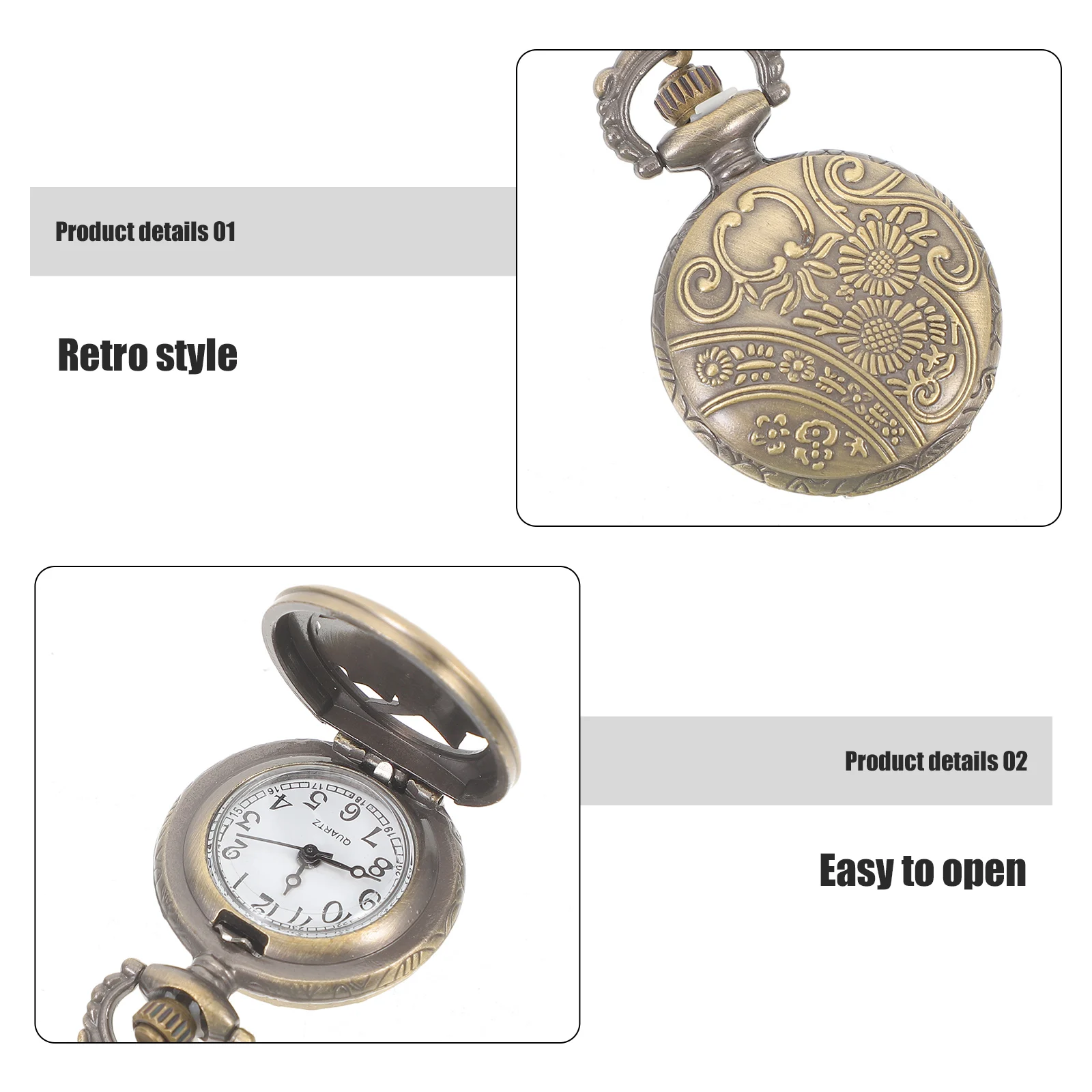 Vintage Pocket Watch with Chain Pendant Necklace for Women Necklaces Hollow Out