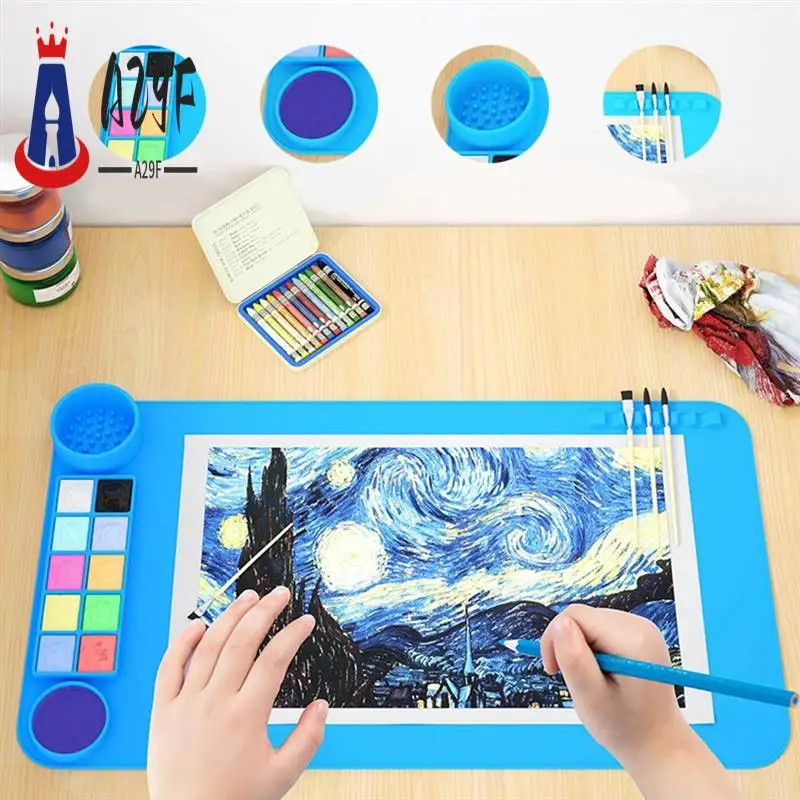 

A29F-2-Pack Of Silicone Graffiti Painting Pads Clear Tracing Coloring Book Craft Pad Art Pad Color Palette Easy To Use (Pink)