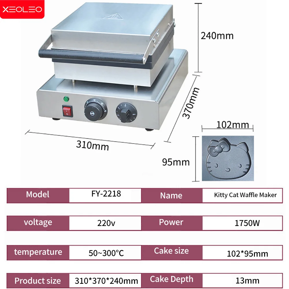 XEOLEO Electric Cute Cartoon Kitty Cat Waffle Maker Machine 1750W 4PCS/12PCS Kitty Shape Taiyaki Machine Non-Stick Coating