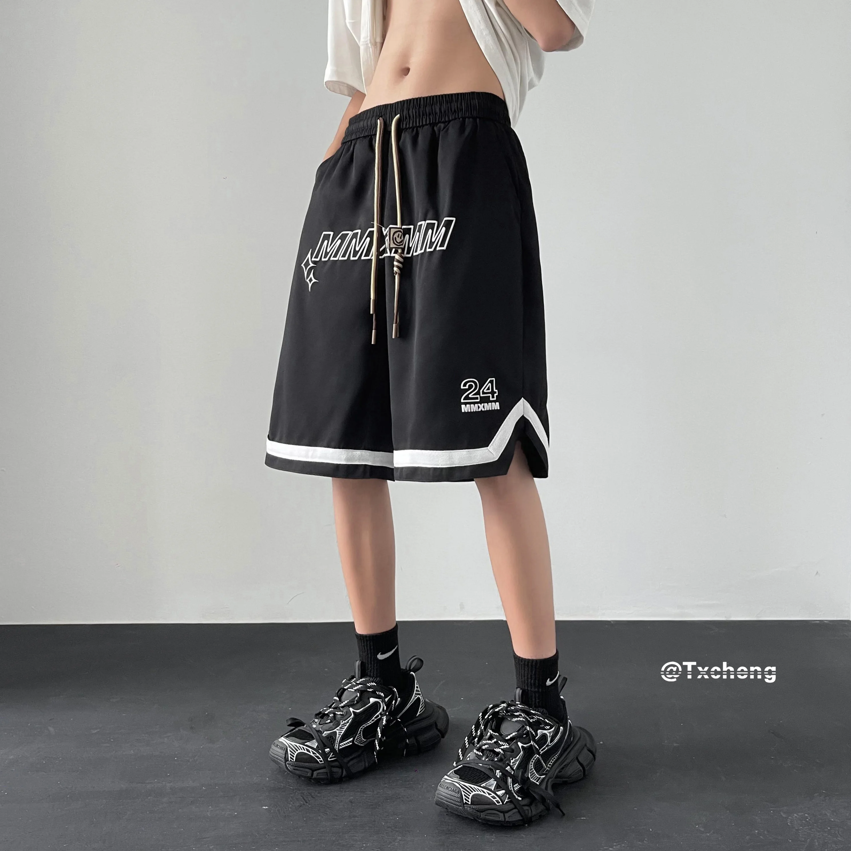 

American Sle Baskeall orts Men's Summer Thin Sport Pants Casual Loose Five-Quarter Length Breathable Lightweight