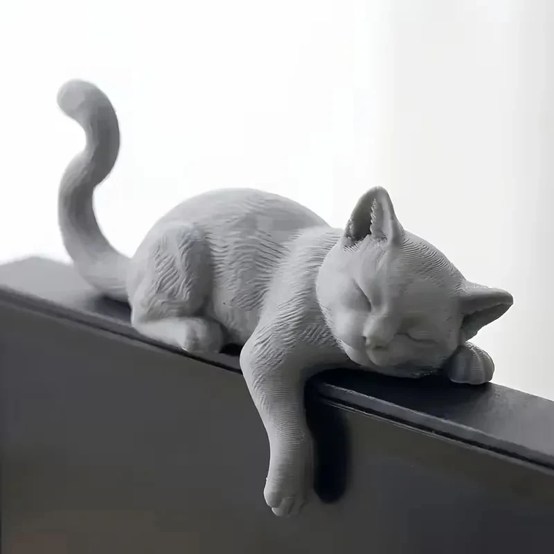 3D Printed Lazy Cat Monitor Topper Sleeping Cat Desk Ornament Cute Desktop Shelf Decor Cat Lover Gift