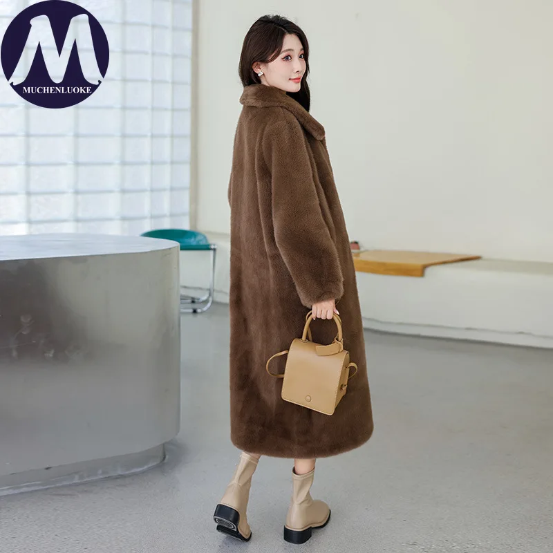 Women's Elegant Faux Mink Fur Coat Winter Square Neckline Thick Warm Casual Loose Korean Fashion Warm Jacket
