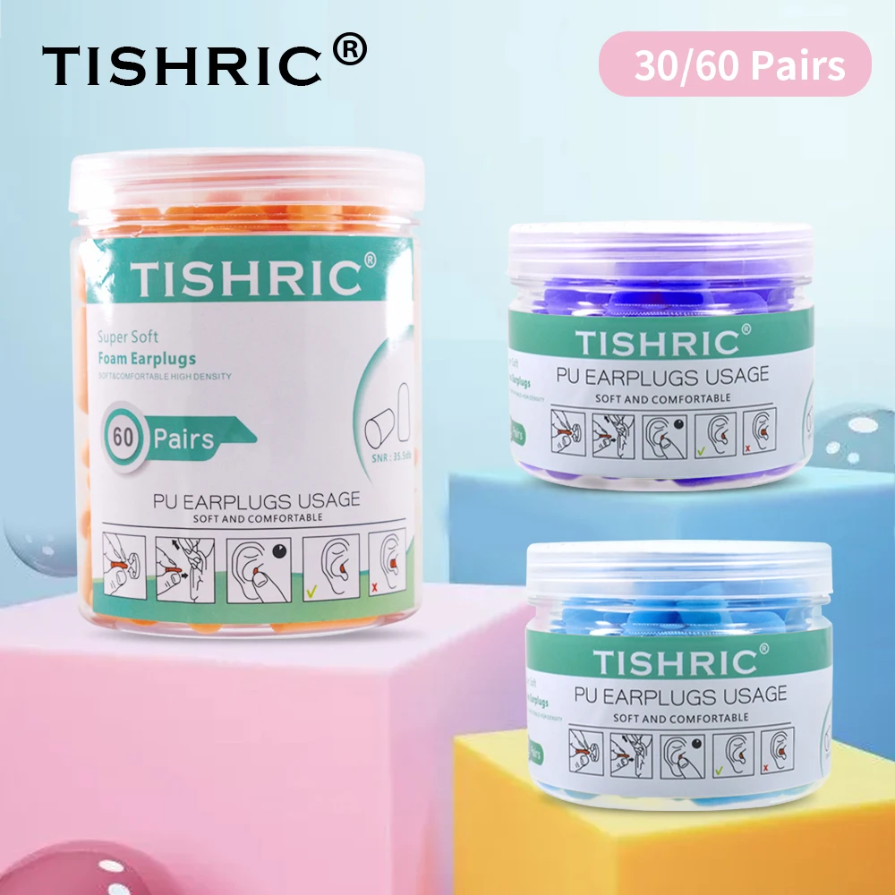 TISHRIC Earplugs Soft Sponge Ear Plugs Noise Reduction Sleeping Earplug  Travel Noise Reduction Rate 35.5db Sound Insulation