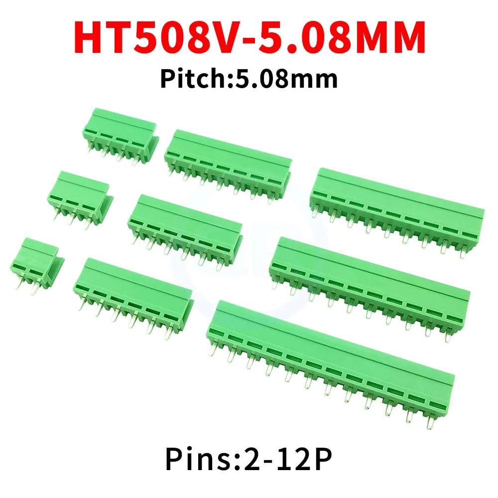 (10 pcs) HT508V-5.08mm Green Flat Pluggable PCB Terminal Block 508V - 5.08 Splice Connector 2-12P