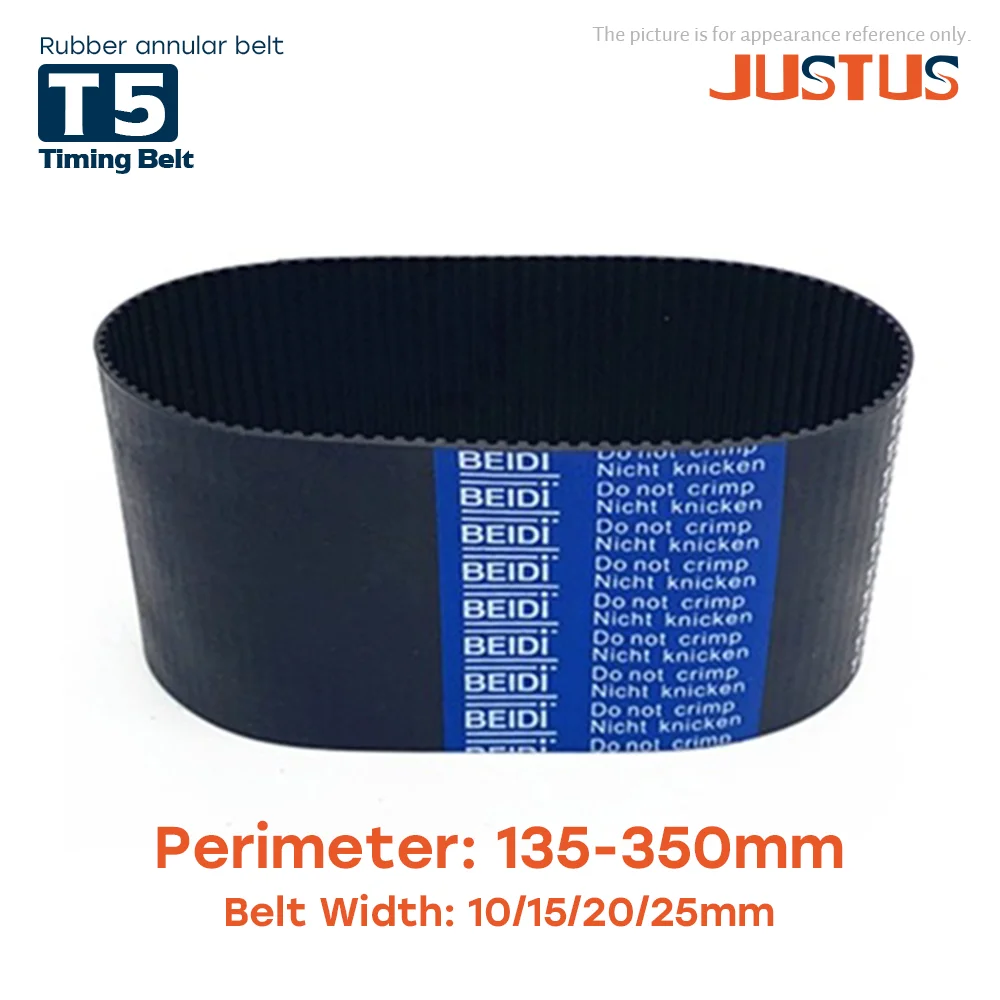 

T5 Rubber Closed Loop Timing Belt Width 10/15/20/25mm Perimeter 135-350mm Pitch 5mm T5 Synchronous Belt