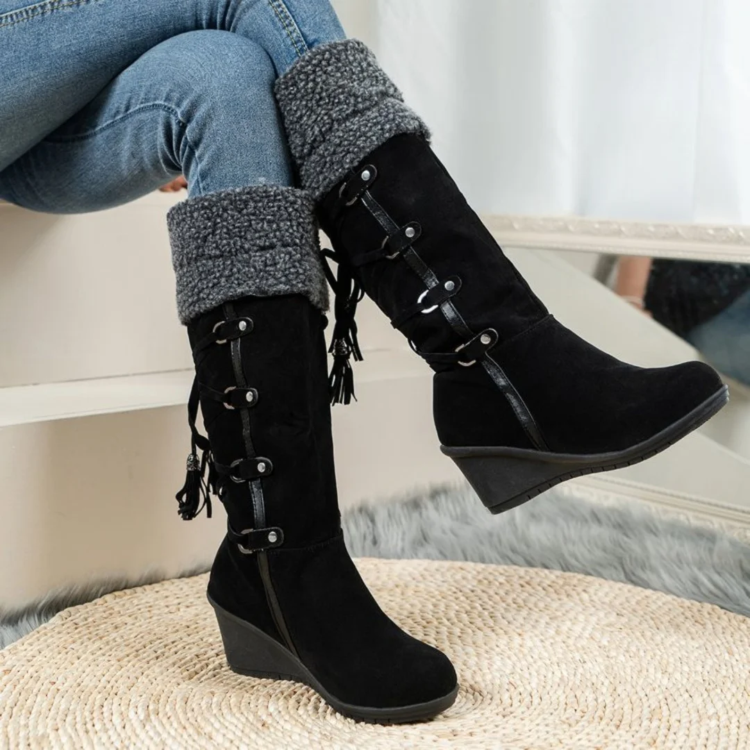 

Snow Boots Women Winter Shoes Warm Cotton Shoes Cold Winter Knee High Boots Ladies Wedge Heels Boots Plus Size Sapatos Feminino