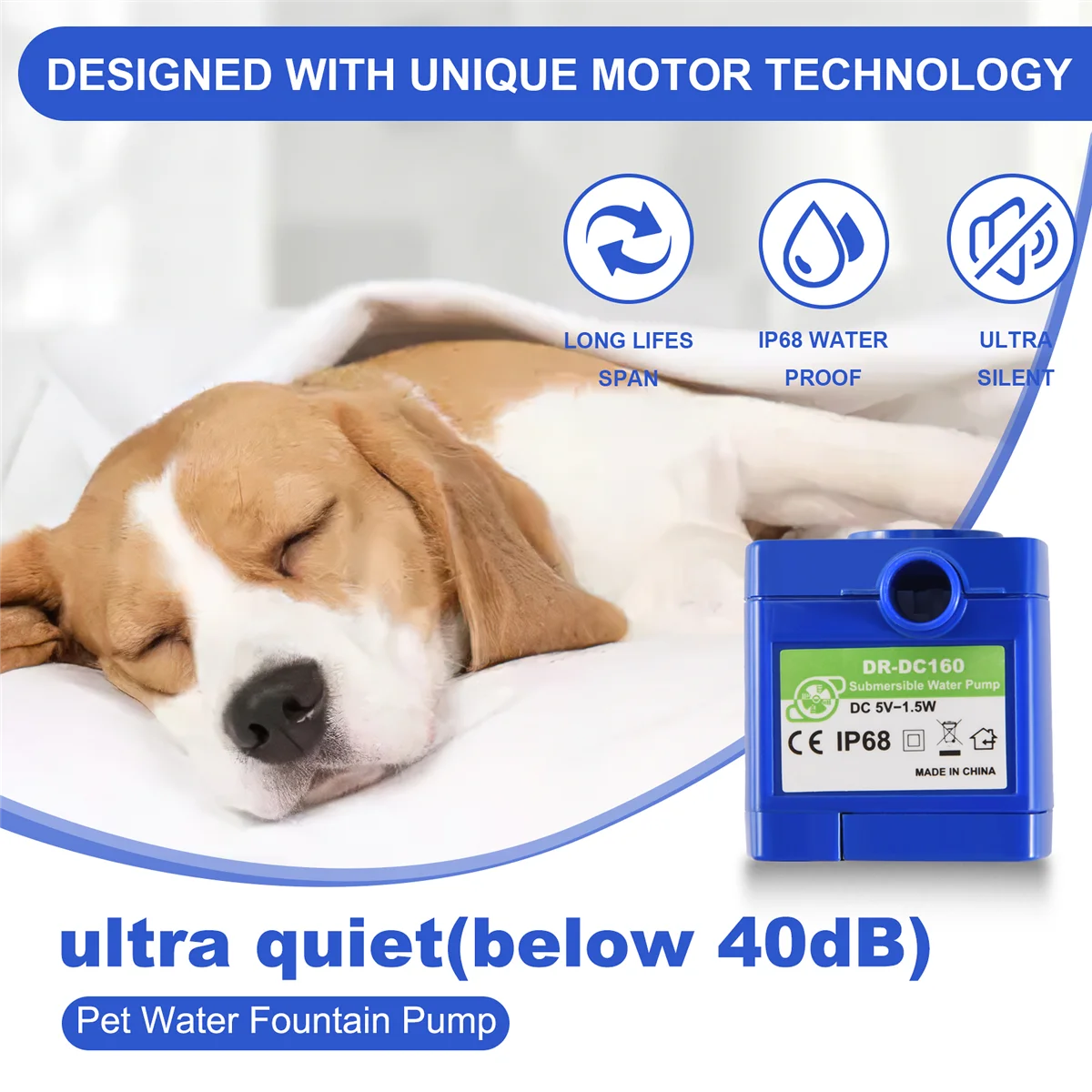 

Cat Water Fountain Pump, Pet Water Fountain Pump Replacement Pump DR-DC160 Motor for Round, Flower Cap Cat Fountain