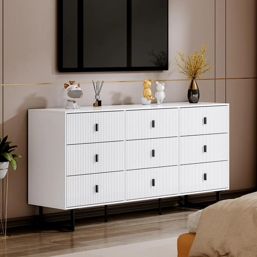 

Dresser 9 Drawer for Bedroom,Deep Drawers,Wide Storage Organizer Cabinet 15.75"D x63"W x31.5"H Polished, Modern Dressers