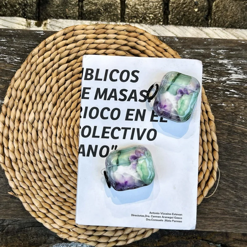 グリーンパープルマーブルパターン Apple ヘッドフォンカバー Appleairpods3/4に適していますパーソナライズされた落下防止PRO2/pro3