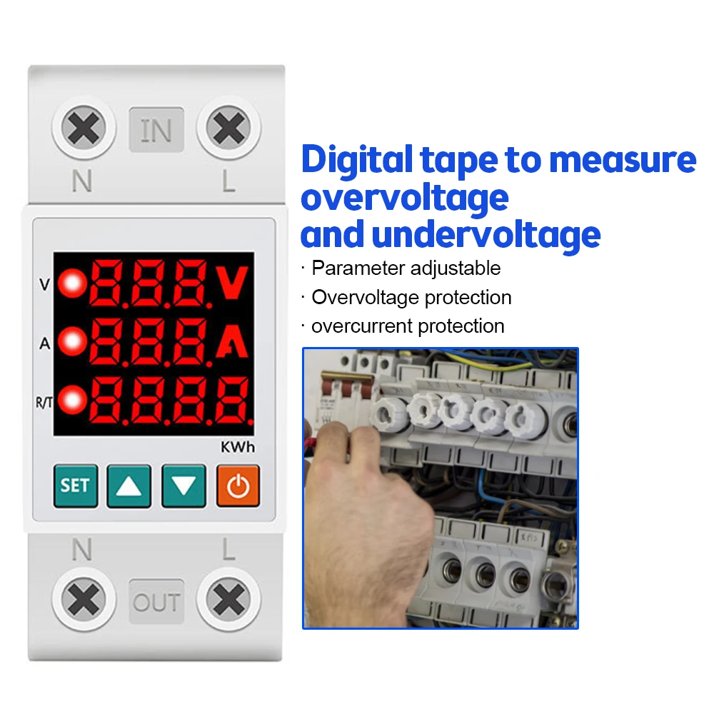 63A 40A 230V Display Din rail adjustable over and under voltage protective device protector relay with over current protection