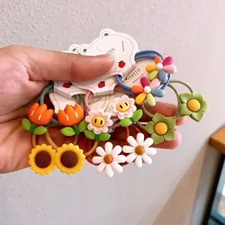 Bandas elásticas para el cabello para niñas, elásticas con flores de dibujos animados para niños, diademas dulces, cuerda para el cabello para niños, lindos accesorios para el cabello, 2 piezas